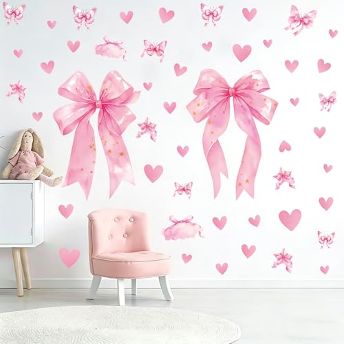 Large Pink Bow Wall Decals, 6 Sheets 64 Pcs - color: Large Pink Bow