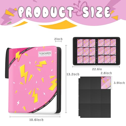 Trading Card Binder 9 Pocket,Card Binder 900 Pockets,Card Book Holder Cards with 50 Removable Sleeves,3-Ring Zip Design MTG/TCG/Sport Collectible Trading Card Albums Gifts for Boys and Girls (Pink) - color: Pink, size: Large