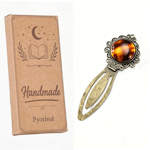1Pcs Vintage Tiger Eye Bookmark with Natural Crystal Stone - Unique Brass Metal Bookmarks for Reading Women, Men, Book Lovers, Girls and Teachers Book Marks(Tiger Eye) - color: Tiger Eye