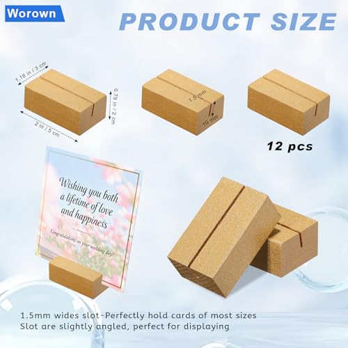 Worown 12 Pcs Mini Wooden Place Card Holders, Small Wooden Table Number Stands, Name, Price Tags Stands for Party Buffet, Wedding, Cafe Bar, Dining Room ( Gold-Includes Adhesive Stickers) - color: Gold