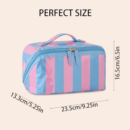 DYSHAYEN Travel Makeup Bag, Blue and Pink Striped - color: Blue-Pink