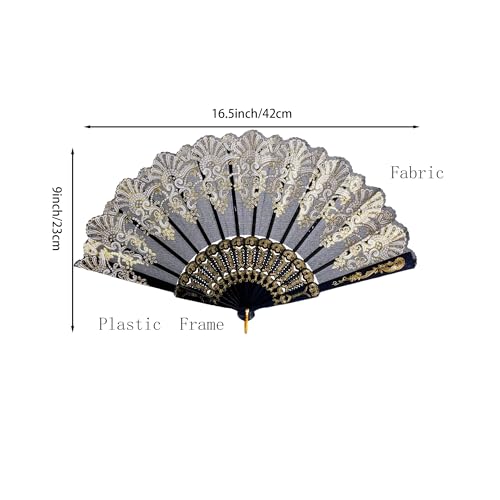 QIRMIZI 10 Pack Folding Handheld Fans,Silk Spanish Fan, Perfect for Weddings, Parties, and Dancing,Black - color: Black, size: 10 PACK