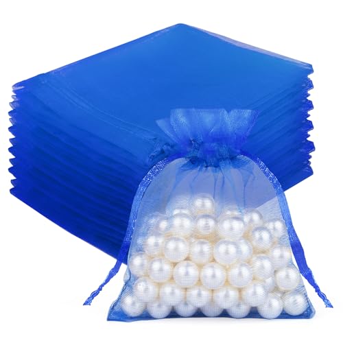 Crweety 50 Pcs Organza Bags 3x4, Royal Blue Small Mesh Gift Bags Drawstring - color: Royal Blue