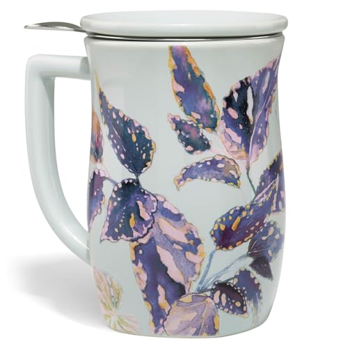 Tea Forte Ceramic Fiore Tea Cup with Infuser, Demoiselle, 14 oz - color: Demoiselle