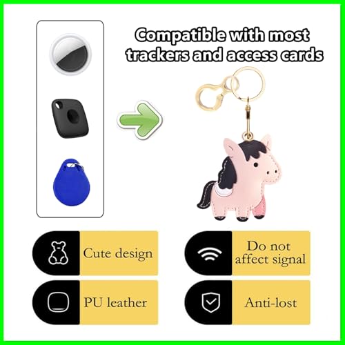Leather Keychain holder Protective Case Compatible with Apple AirTag - color: Pink Horse