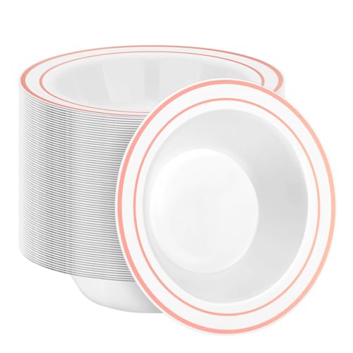 BESTSTAR 100 Pack Disposable Soup Bowls with Rose Gold Rim - color: Rose Gold, size: 100 pack