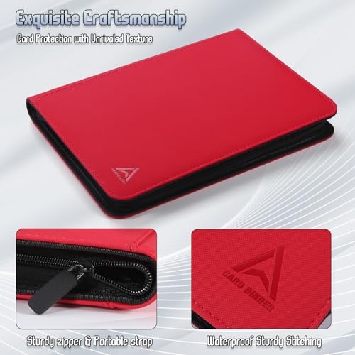 9 Pocket Card Binder - 540 Capacity with Zip Closure Premium, Double-Sided,Sturdy & Sleek PU Leather Protector for MTG, TCG, Sport & Collectible Cards (Red) - color: Red