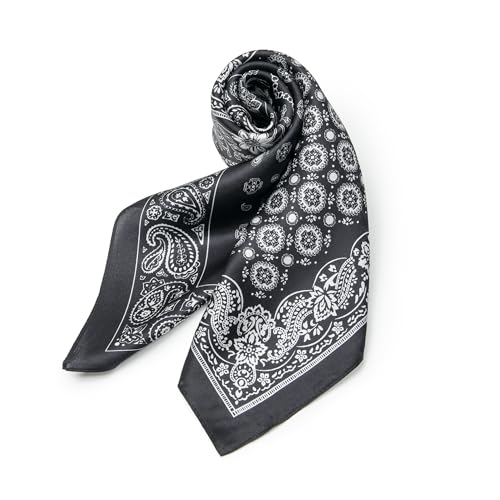 100% Mulberry Silk Scarf - 25.6" Square Neckerchief & Headscarf Gift Packed - color: Black-5