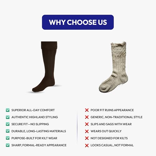 Scottish Bubbles And Square Kilt Hose for Men, Ribbed Socks for USA Shoe Sizes - color: Brown, size: Medium