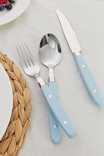 ANNOVA Silverware Set, Retro/Rivet Colorful Stainless Steel Tableware Kitchen Flatware Set Utensils, Includes Dinner Knives, Forks, Spoons, Salad Forks & Dessert Spoons (Sky Blue, 20 Pieces) - color: Light Blue