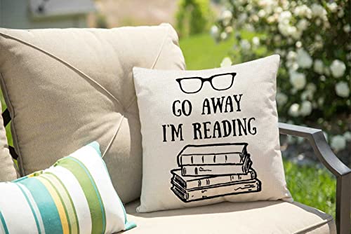 Book Lover Reading Books Club Librarian Black Glasses Go Away I'm Reading Cotton Linen Throw Pillow Case Home Decorative Cushion Cover for Sofa Couch Bedding 18x18 Inches - color: Sl206