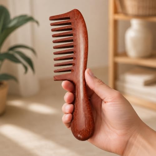 Louise Maelys Red Sandalwood Wide Tooth Comb For Curly Hair - color: Red Sandalwood