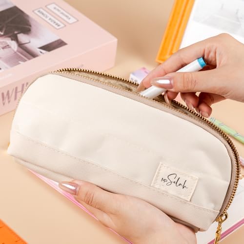 Mr. Pen- Wide-Opening Pencil Case, Triangle Design - color: Cream