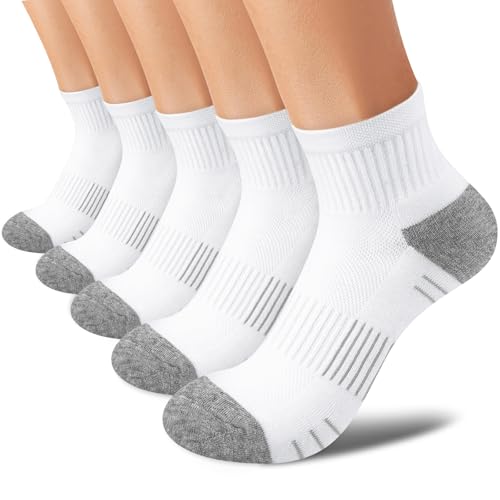 cuangya Women Athletic Ankle Cushioned Running Socks 6-Pairs - color: 5 Pairs White Socks, size: 5-8