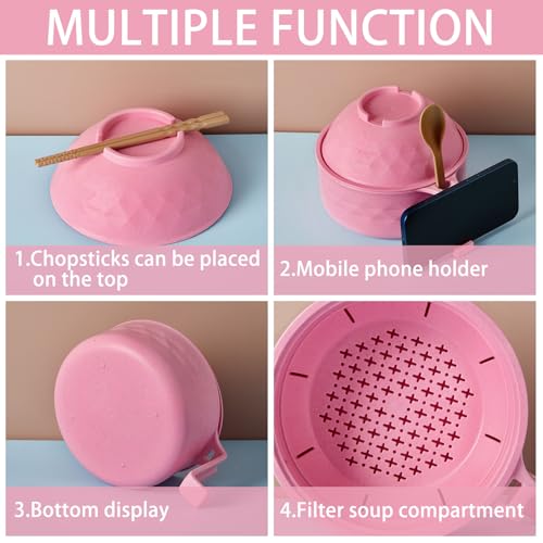 1 Set Microwave Ramen Cooker Bowl with Utensils, Pink - color: Pink