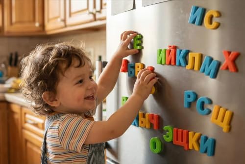 BOHS Magnetic Letters for Fridge, 33-Piece Russian Alphabet for Kids