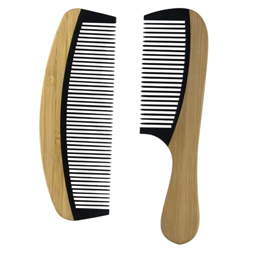 Natural Bakelite Wood Comb for Scalp Massage & Hair Care - Eco-Friendly Bamboo Wood Comb with Ergonomic Handle, Gift for Family & Friends 2 Pack（Fine toothed handle + moon comb black） - size: MediumA3