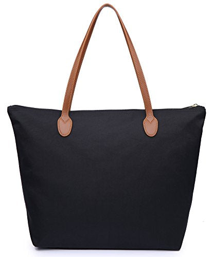 Water Resistant Light Weight Nylon Tote Bag Handbag - color: Black, size: Medium