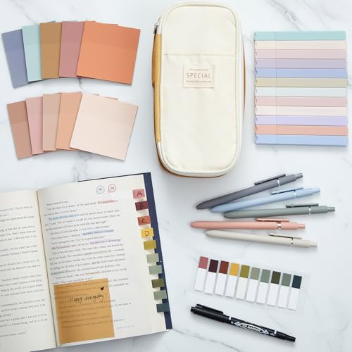 Jutom 39 Pcs Aesthetic Book Annotation Kit,Khaki,Cute Style - color: Khaki, style: Cute Style