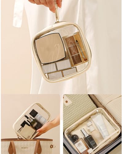 3Pcs Travel Clear Makeup Bag Set for Women, Transparent Toiletry Bag with Zipper Portable Makeup Pouch Organizer Waterproof Small Cosmetic Bag Compact Car Bag Organizer Car Accessories (White Set) - color: White Set