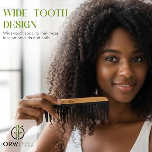 ORW Wide Tooth Comb, Bamboo Detangling Comb for Curly Hair, Wet & Dry Hair