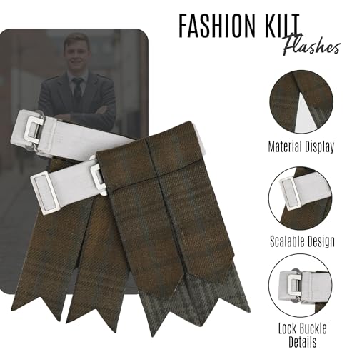 EZE Kilt Flashes for Men with Heavy Buckle Adjusters, Plain & Tartan Kilt Sock Flashes Acrylic Wool - color: Black Watch Weathered