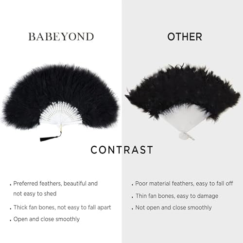 BABEYOND 1920s Marabou Feather Folding Hand Fan - color: GradientPink