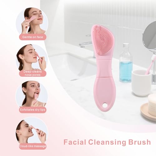 Blackhead Remover & Silicone Face Scrubber,Face Spatula,Facial Cleansing Brush, Pore Brush, Face Scrubber Exfoliator for Facial Deep Cleansing (Pink) - color: Pink