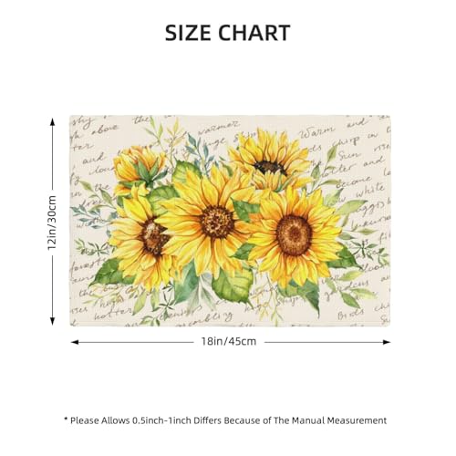 Spring Summer Sunflower Floral Placemats Set of 4 12x18 Inch - color: Cream Beige, size: Set of 4