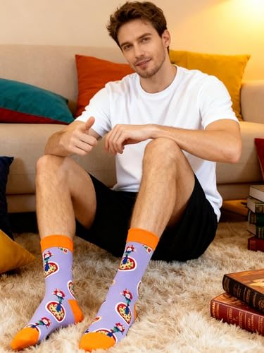 Colorful Funny Novelty Dress Socks for Men Women Teens Fathers Day Casual Fun Crazy Funky Graphic Crew Socks - color: 5 Pairs - Food Style -- Donuts Pizza Burger Bacon Cheese Fast Food Pattern Socks, size: 6-12