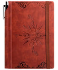 CAGIE Compass Leather Journal for Men Women, A5 Lined Notebook Writing Gift - color: Wine Red