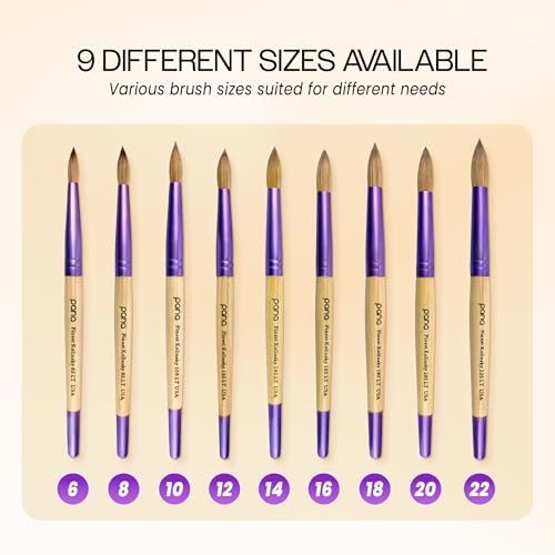 PANA Pure Kolinsky Hair Acrylic Nail Brush - Round Shape Purple Ferrule with Beige Wood Handle (Size 8) - color: Beige, size: Size 8