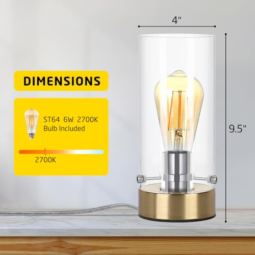 Table Lamp for Bedroom Living Room, Bedside Modern Nightstand Lamp - color: Gold-Clear