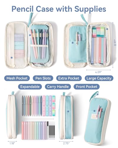 Four Candies School Supplies with Cute Pencil Case, 39ct, Blue - color: Blue, size: 39 Count (Pack of 1)