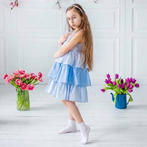 8 Pairs Girls Ruffle Crew Socks, Cute Frilly Soft Cotton Socks - color: White, size: 6-8 Years