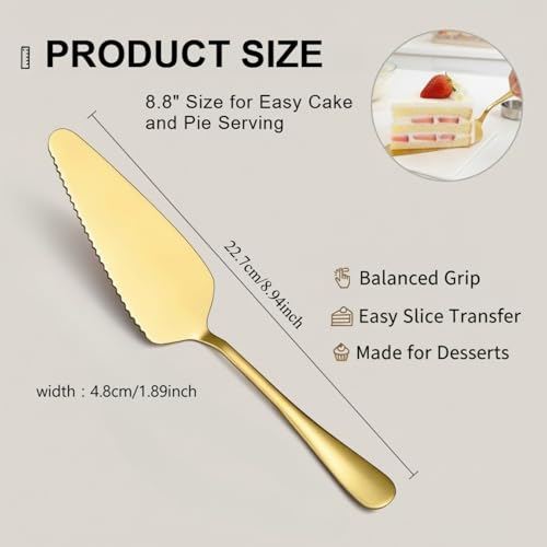 2-Piece Gold Cake Server & Pie Cutter Set, Stainless Steel with Gold Finish - color: Gold