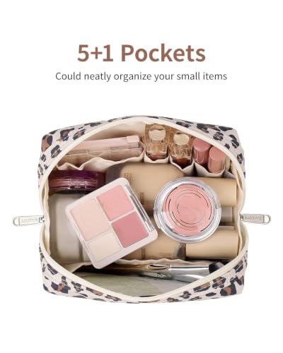 Narwey Small Makeup Bag for Purse, Travel Mini Cosmetic Bag for Women Girls - color: Beige Leopard, style: Small