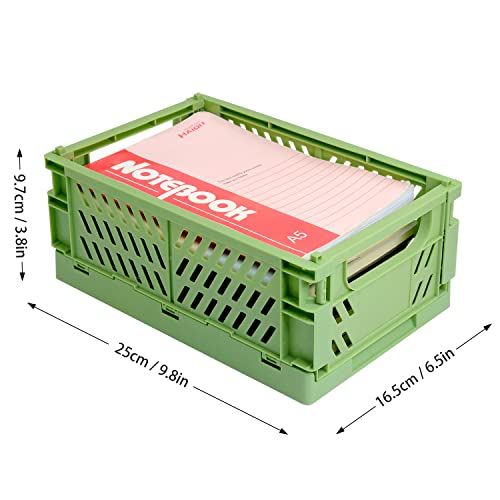 4 Pack Pastel Crates for Storage, Plastic Folding Basket, Colorful Small Storage Containers for Bedroom Office Classroom Bathroom Desktop Drawer Organizer Decor (9.8x6.5x3.8inch) - size: Medium