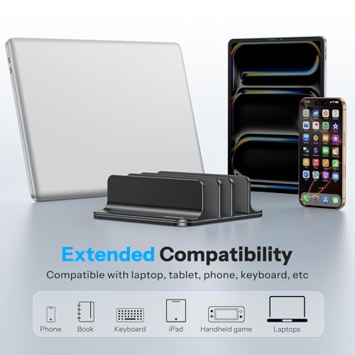 OMOTON 3-Slot Multiple Vertical Laptop Stand, Fits All MacBook, Black - color: Three Slots-Black