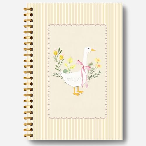 Guymn Coquette Pink Bow Floral Goose Notebook, Butter Yellow Cute Goose Journal for Kids Girls, Geese Animal Lover Gifts Hardcover Spiral Notebooks Journals 5.5x8.3 Inch - color: Section 12