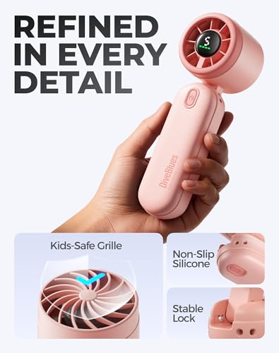 Diveblues Mini Portable Handheld Turbo Fan 27ft/s, 4000mAh Battery - color: Sakura Pink