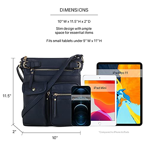 SG SUGU Katie Lightweight Medium Crossbody Bag Shoulder Bag with Multi Pocket for Women - color: Navy