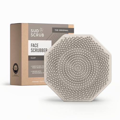 Sud Scrub® Antimicrobial Silicone Face Scrubber, 1 Pack, Gentle Face Exfoliator for Sensitive Skin, Eco Friendly Facial Cleansing Brush, Exfoliating Face Brush for Men and Women (Clay) - color: Clay