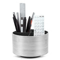 Round Leather Art Supply Organizer,Remote Control Holder,360 Degree Spinning,Multi-Functional Pencil Holder,4 Compartments Desktop Stationary Organizer(1-Light Grey2) - color: 1-Light Grey2