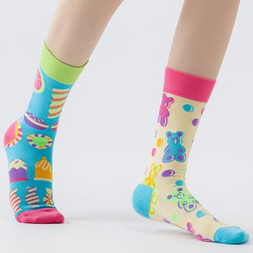 2 Pairs Cartoon Animal Crew Socks Fun Cotton Mid Calf Socks for Women - color: Candy