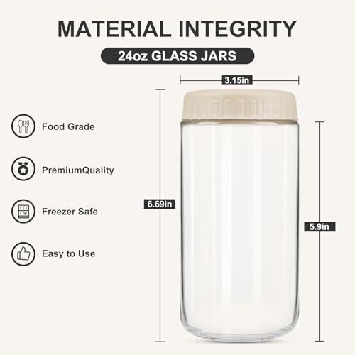 SHOWIN Overnight Oats Containers with Lids, 24oz Glass Jars with Lids 4 pcs, Wide Mouth Mason jars for Salad, Yogurt, Snacks, Meal Prep - color: Multicolor, size: 24oz-4pc