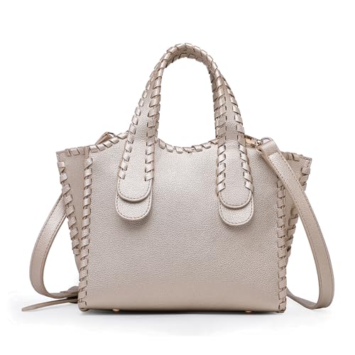 JEN & CO. Marla Whipstitch Satchel Bag, Crossbody Shoulder Purse for Women - color: Lt. Gold