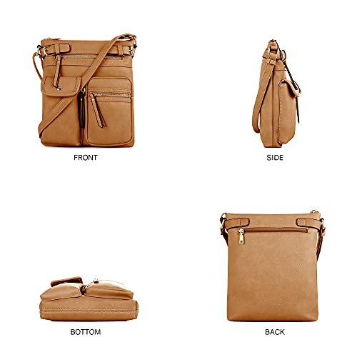 SG SUGU Katie Lightweight Medium Crossbody Bag Shoulder Bag with Multi Pocket for Women - color: Cognac
