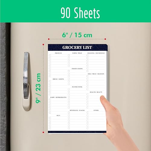 Hebayy 90 Sheets Grocery List Magnet Pad, Organized List for Quick and Easy Shopping, Magnetic Notepad with Shopping List Categories and Blank Grocery Shopping Spaces, Kitchen Essentials List（6”x 9”）