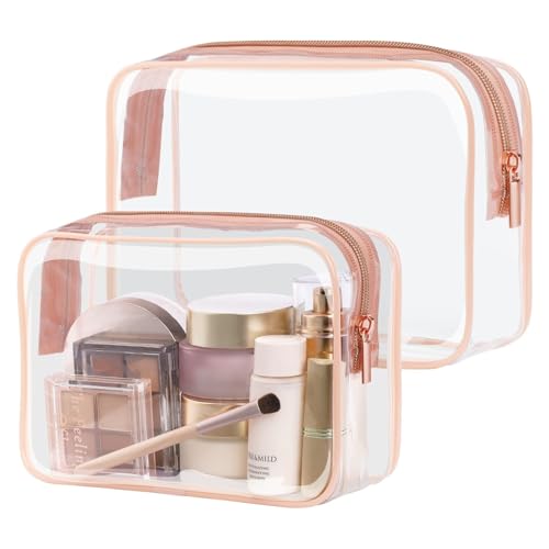 PACKISM Clear Makeup Bag Travel - TSA Approved Toiletry Bag, 2 Rose Pink - color: 2 Active A Rose Pink, size: Mixed Size Series (1 Medium + 1 Large)